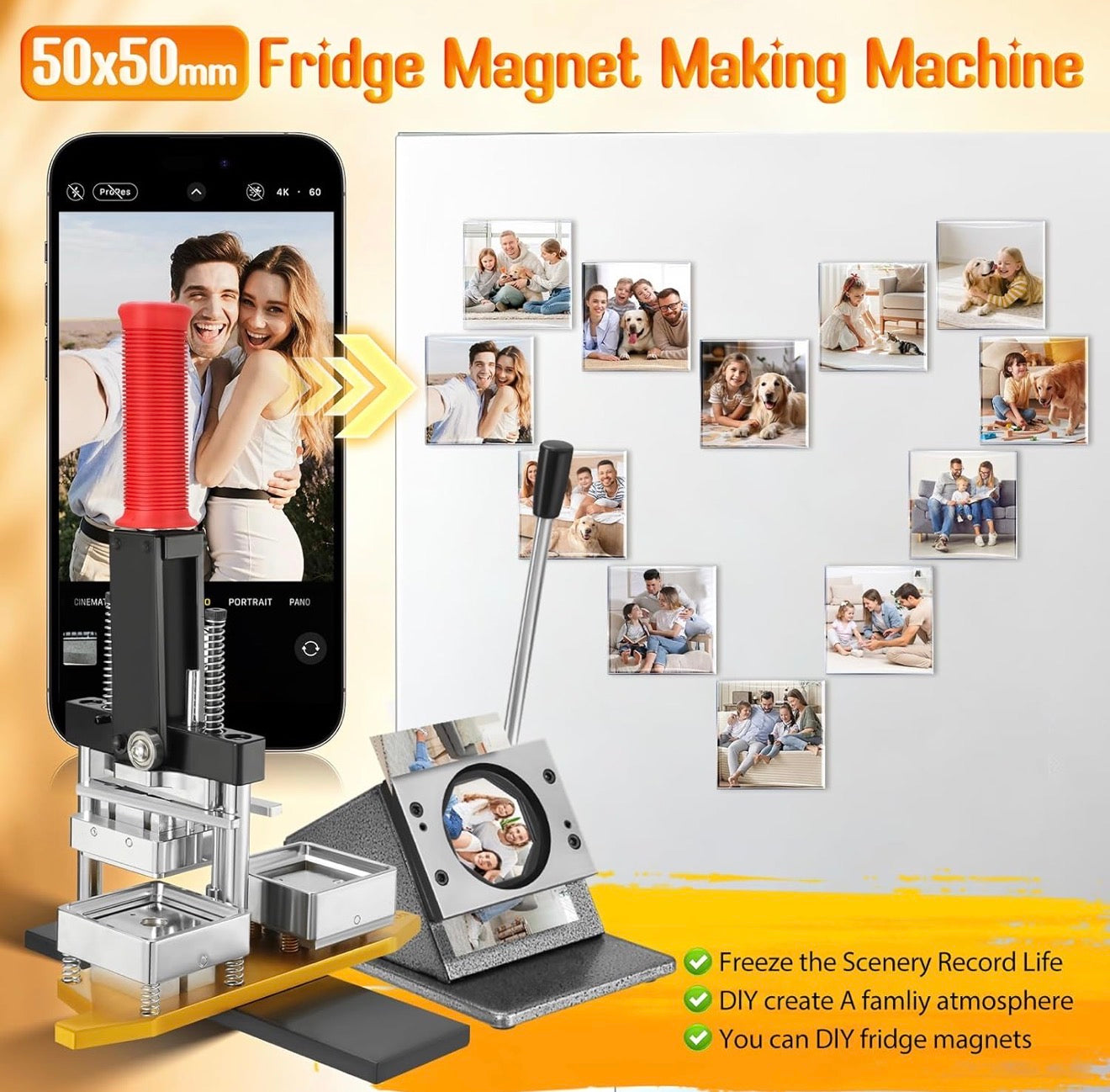 Infinity Magnets™ 2” x 2” Photo Magnet Maker Kit – Custom Refrigerator Magnet Press Machine with Cutter, 200 Magnet Kits & Photo Paper