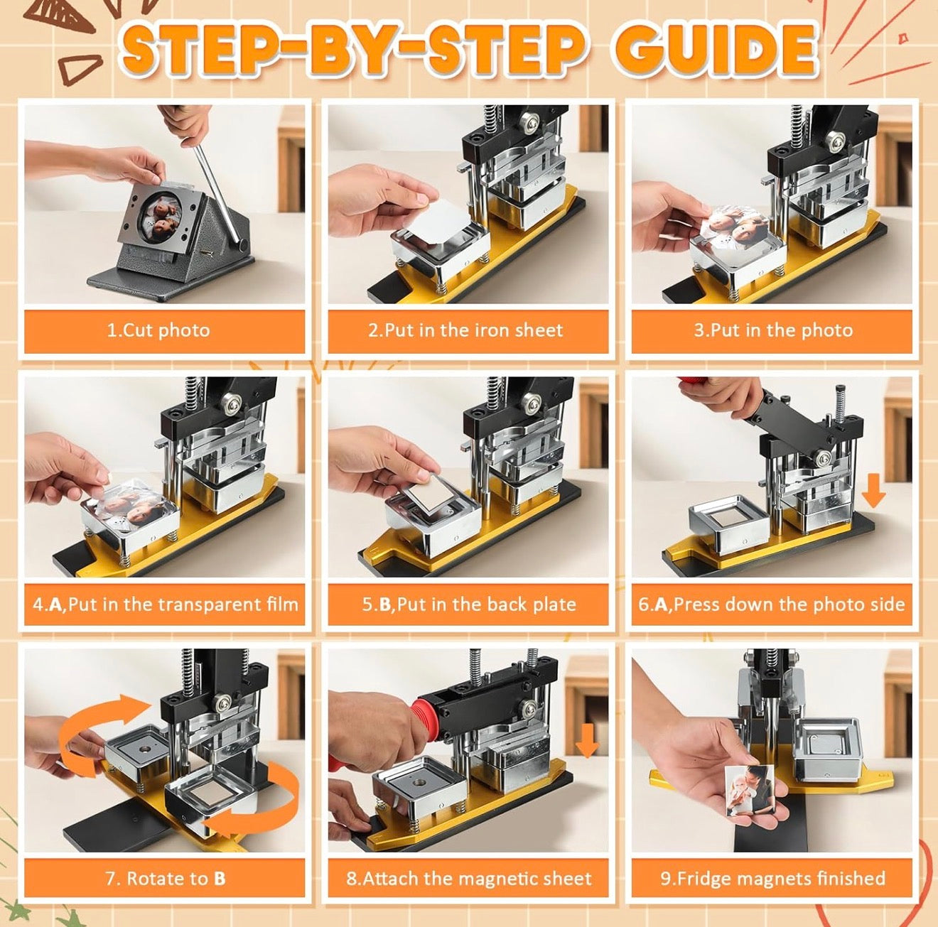 Infinity Magnets™ 2” x 2” Photo Magnet Maker Kit – Custom Refrigerator Magnet Press Machine with Cutter, 200 Magnet Kits & Photo Paper